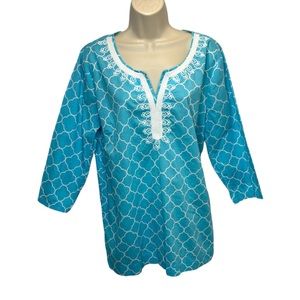 St. John's Bay Womens Pullover Embroidered Tunic Blouses Top Size L